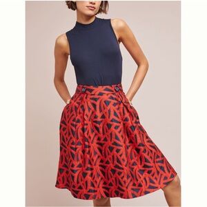 Eva Franco for Anthropologie Mariner Red & Blue Flared Skirt Size 4 *Like New*